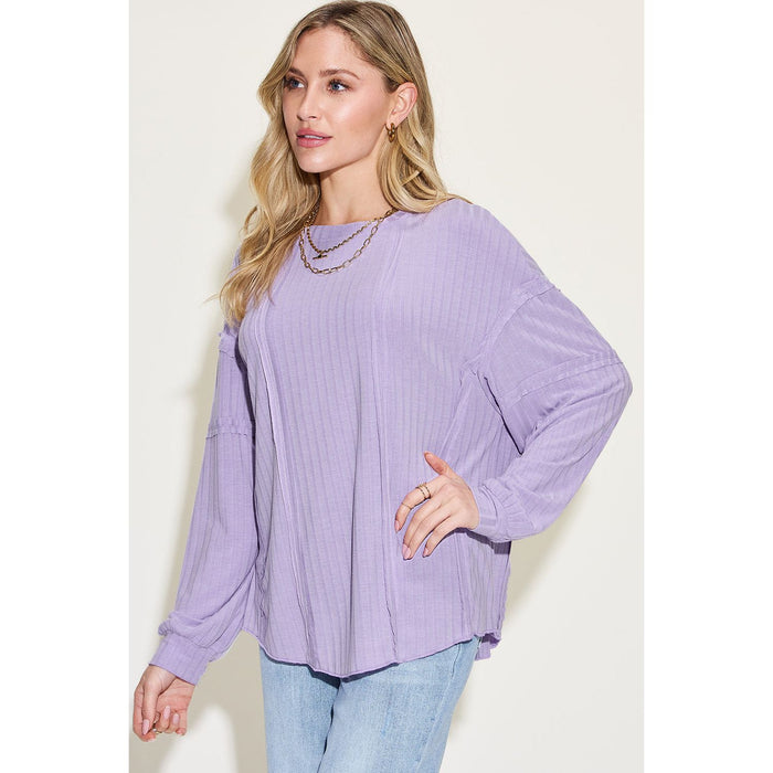 Basic Bae Ribbed Round Neck Long Sleeve T-Shirt