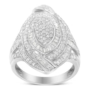 Bids.com .925 Sterling Silver & 1-1/8 Cttw Diamond Marquise Shaped Cluster Triple Halo Knot Cocktail Fashion Ring (I-J Color, I2-I3 Clarity) - Size 6 Rings
