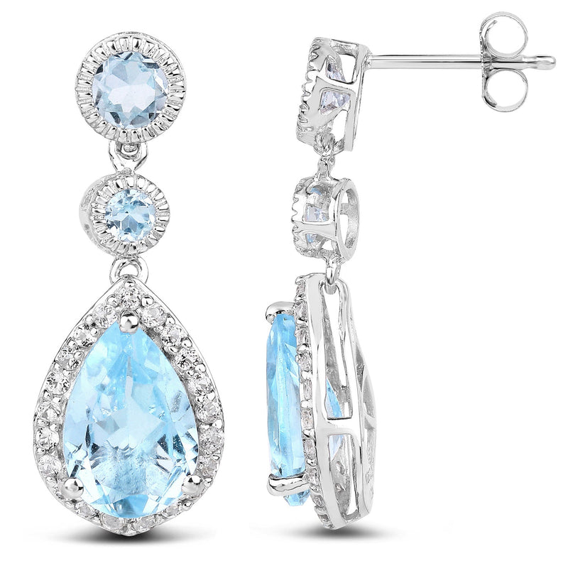 Bids.com 9.46 Carat Genuine Blue Topaz & White Topaz .925 Sterling Silver Earrings Earrings