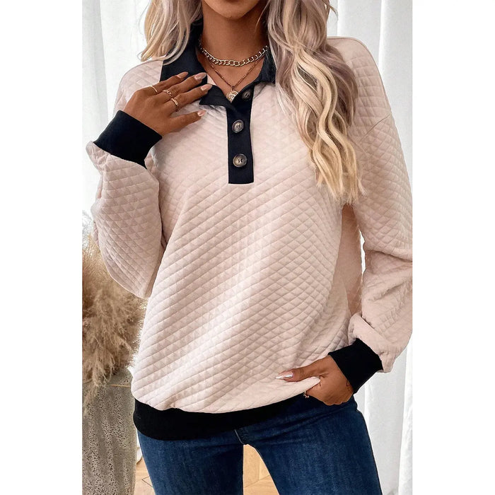 Textured Collared Neck Long Sleeve Top