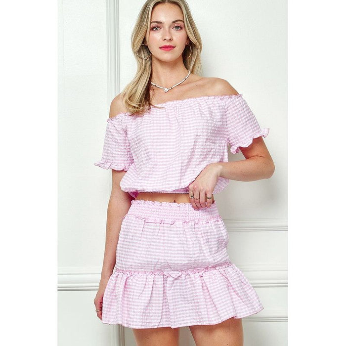 GINGHAM SEERSUCKERTOP AND SKIRT SET