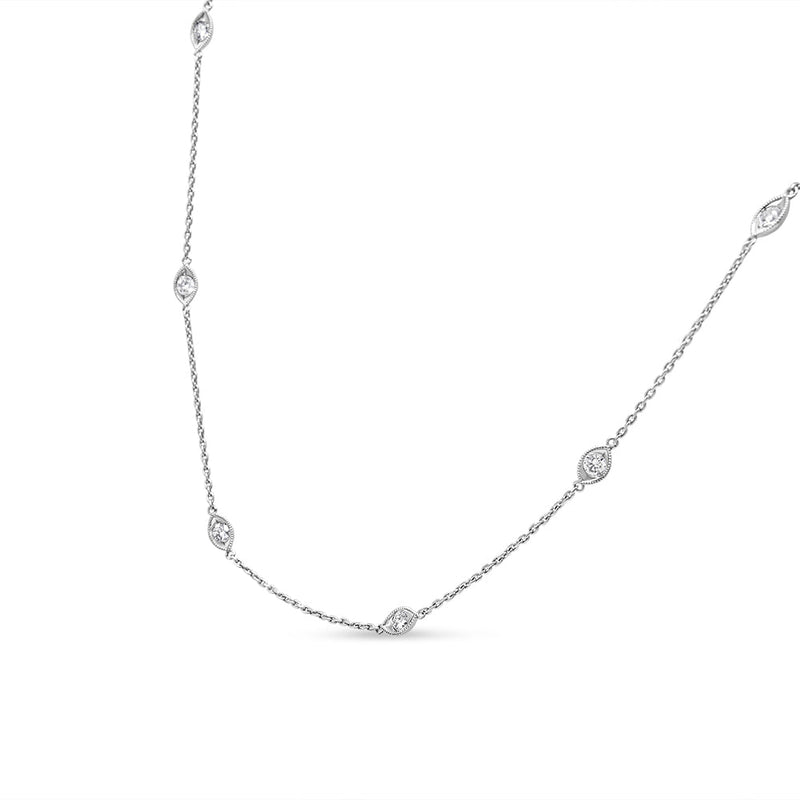 Bids.com 14K White Gold 1.00 Cttw Bezel Set Round Diamond Marquise Shaped Milgrain Station 18" Collar Necklace (G-H Color, SI1-SI2 Clarity) Necklaces