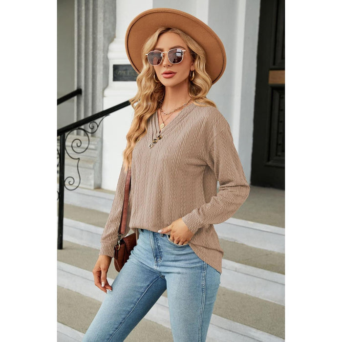 Decorative Button V-Neck Long Sleeve T-Shirt