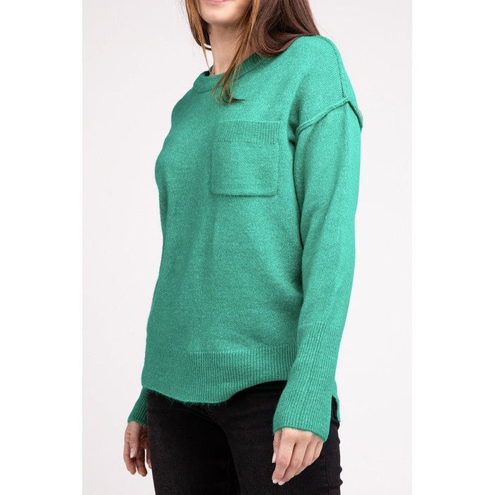 Melange Hi-Low Hem Round Neck Sweater