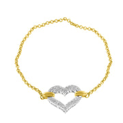 Bids.com 10K Two Tone Gold 1/4 Cttw Diamond Encrusted Heart Charm 7" Bracelet (H-I Color, I1-I2 Clarity) Bracelets