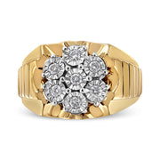 Bids.com Men's 14K Yellow Gold Plated .925 Sterling Silver 1/3 Cttw Miracle-Set Floral Diamond Cluster Ring (I-J Color, I1-I2 Clarity) - Size 10 Rings