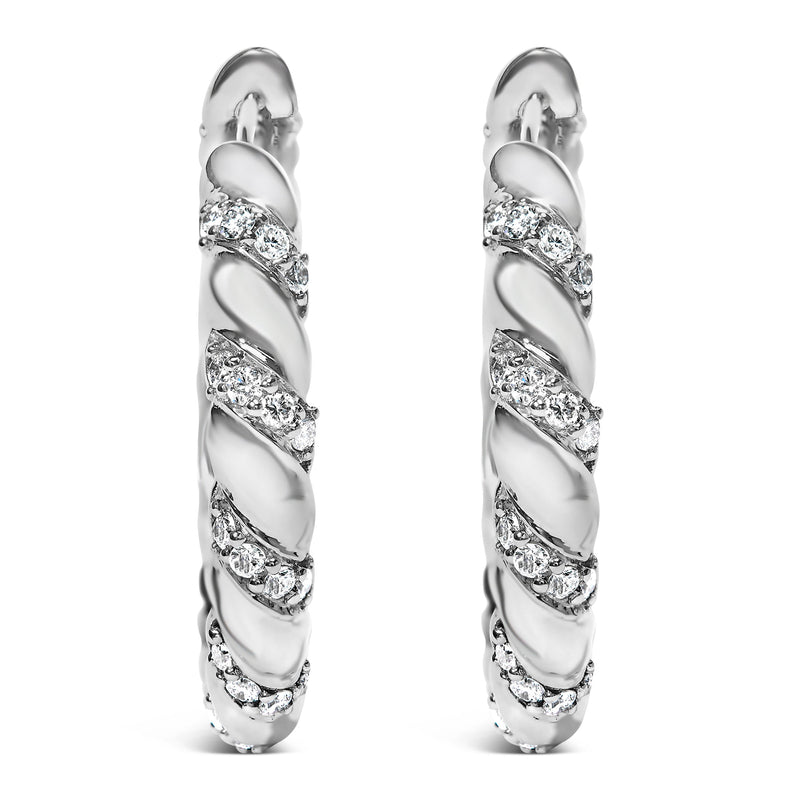Bids.com 14K White Gold 1 1/5 Cttw Lab Grown Diamond Swirl Design 1" Inch Hoop Earrings (F-G Color, VS1-VS2 Clarity) Earrings