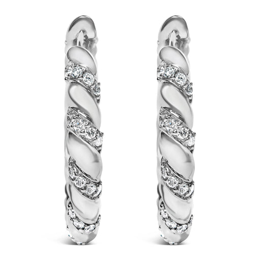 Bids.com 14K White Gold 1 1/5 Cttw Lab Grown Diamond Swirl Design 1" Inch Hoop Earrings (F-G Color, VS1-VS2 Clarity) Earrings