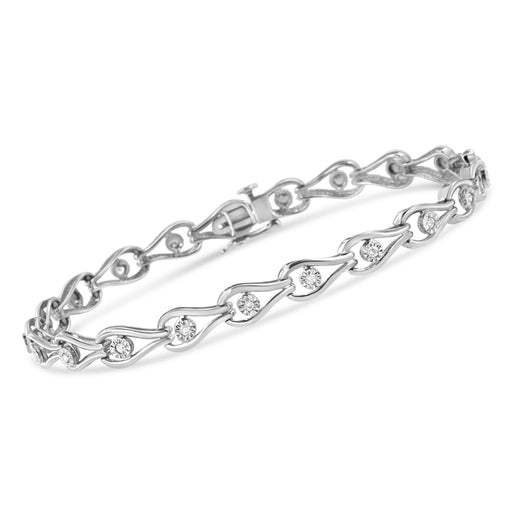 Bids.com .925 Sterling Silver 1/10 Cttw Miracle-Set Diamond Pear Shape and Bezel Link Bracelet (I-J Color, I3 Clarity) - 7.25" Bracelets