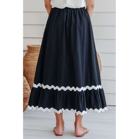 Contrast Trim Elastic Waist Skirt