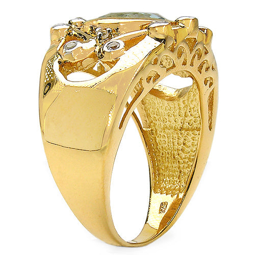 Bids.com 14K Yellow Gold Plated 3.42 Carat Genuine Blue Topaz & White Topaz .925 Sterling Silver Ring Rings