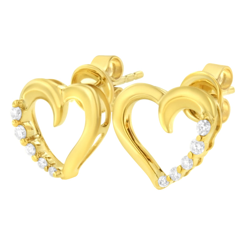 Bids.com 14K Yellow Gold 1/8 Cttw Diamond Journey Heart Hoop Earrings (K-L Color, I1-I2 Clarity) Earrings