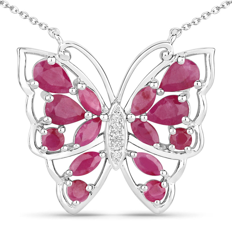 Bids.com 2.88 Carat Genuine Ruby and White Zircon .925 Sterling Silver Necklace Necklaces