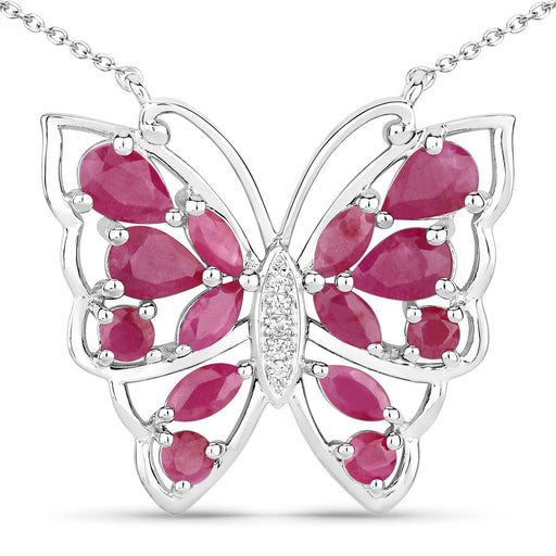 Bids.com 2.88 Carat Genuine Ruby and White Zircon .925 Sterling Silver Necklace Necklaces