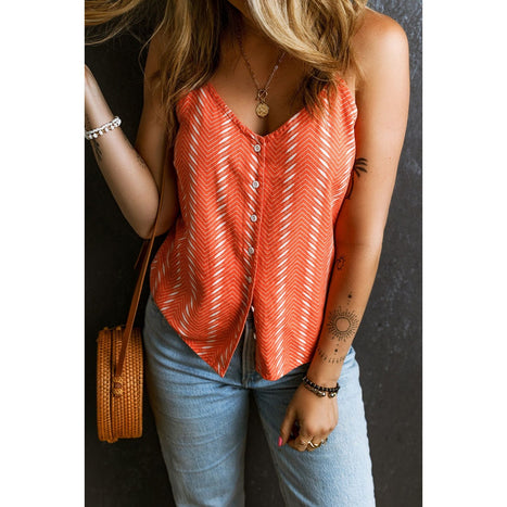 Printed Button Up V-Neck Cami