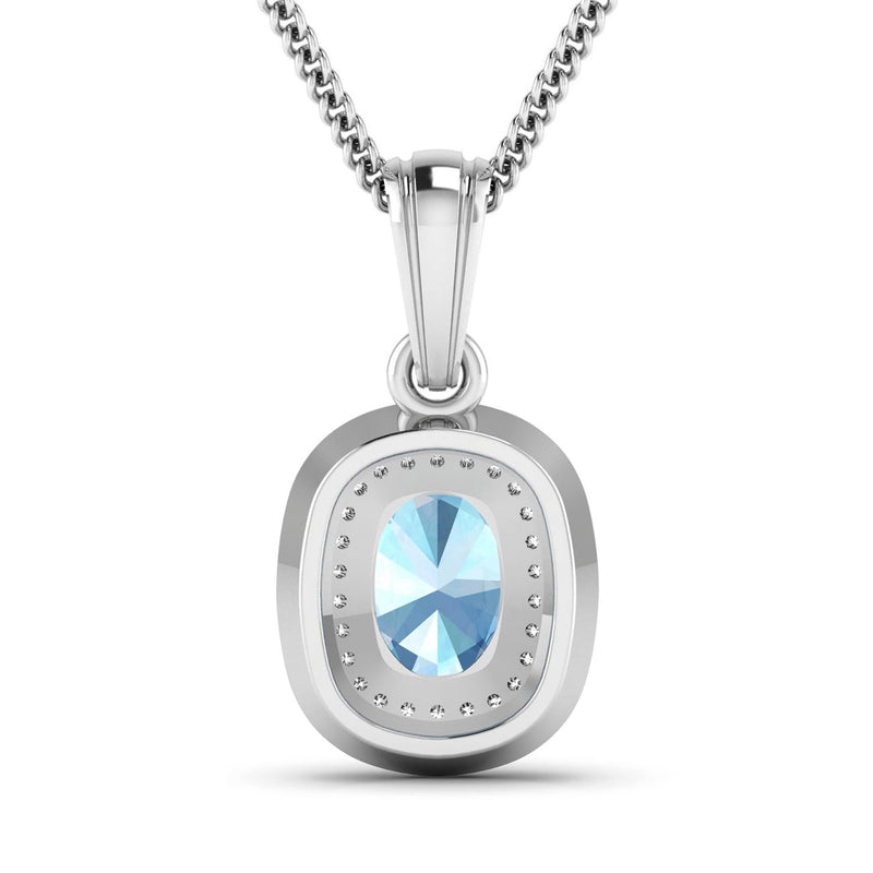 Bids.com 1.35 Carat Genuine Aquamarine and White Diamond 14K White Gold Pendant Pendants
