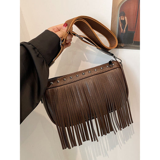 PU Leather Fringe Studded Crossbody Bag