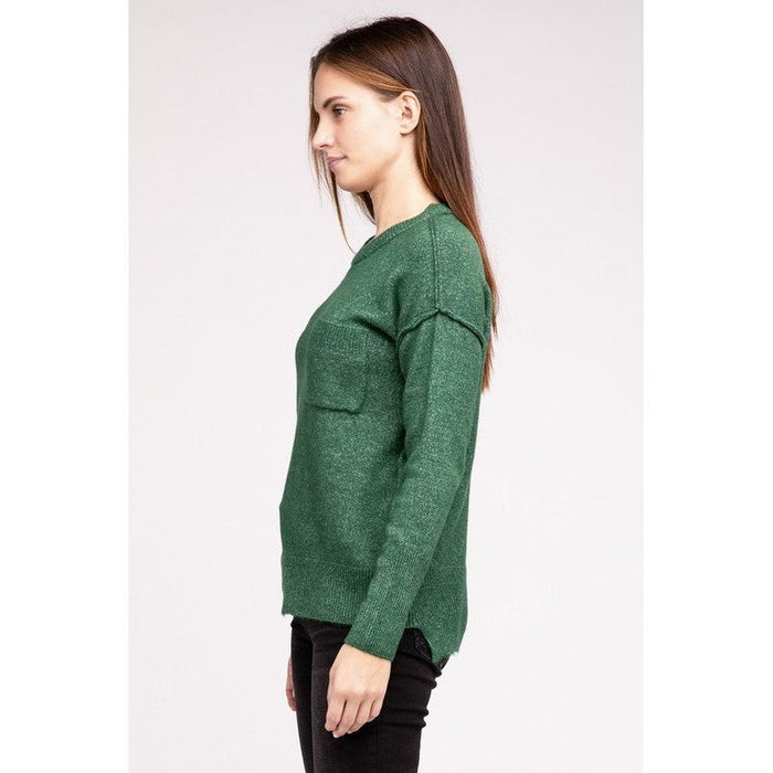 Melange Hi-Low Hem Round Neck Sweater