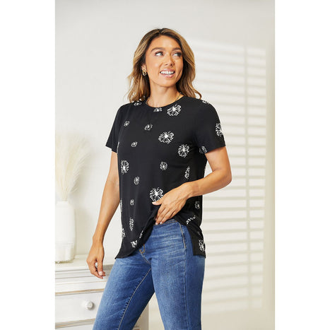 Double Take Dandelion Print Round Neck T-Shirt