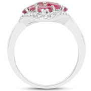 Bids.com 2.12 Carat Genuine Glass Filled Ruby & White Zircon .925 Sterling Silver Ring Rings