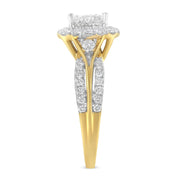 Bids.com 10K Yellow Gold 1.0 Cttw Diamond Composite Cushion-Shape Halo 3-Band-Look Engagement Ring (H-I Color, SI1-SI2 Clarity) - Size 6-1/4 Rings