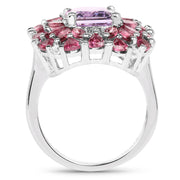 Bids.com 7.59 Carat Genuine Pink Amethyst, Rhodolite and White Topaz .925 Sterling Silver Ring Rings