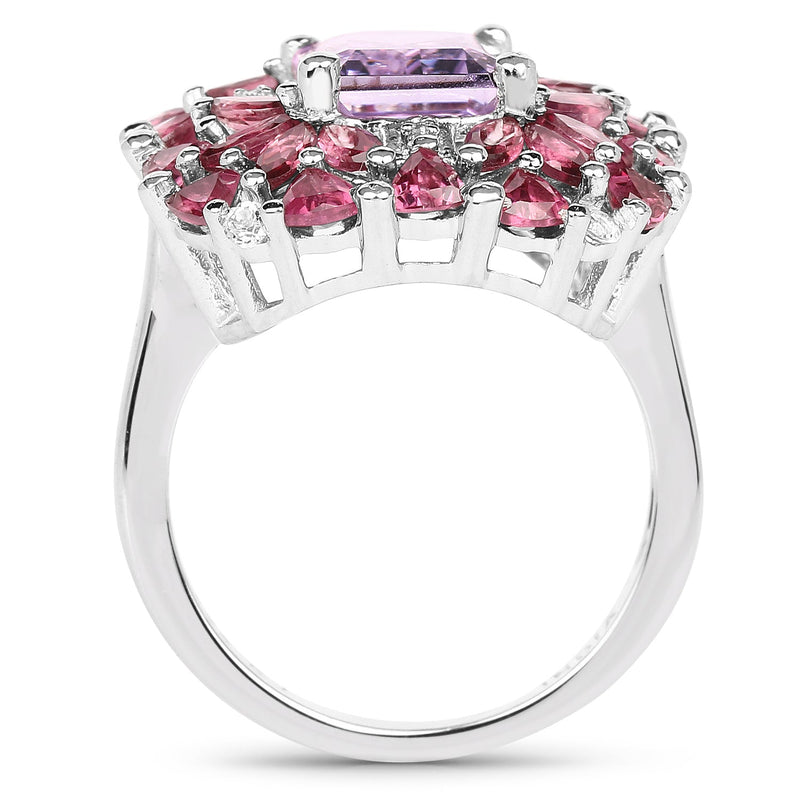 Bids.com 7.59 Carat Genuine Pink Amethyst, Rhodolite and White Topaz .925 Sterling Silver Ring Rings