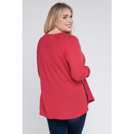 Plus Melange Baby Waffle Long Sleeve Top