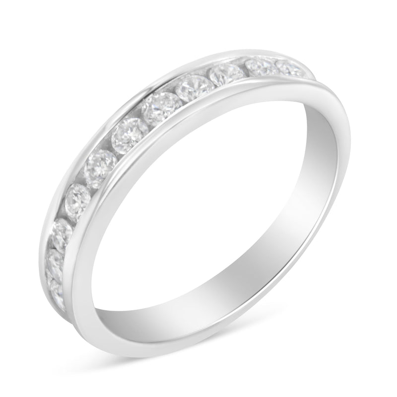 Bids.com IGI Certified 1/2 Cttw Round Brilliant Cut Diamond 18K White Gold Channel Set Eternity Style Wedding Band Ring (H-I Color, I1-I2 Clarity) - Size 7 Rings