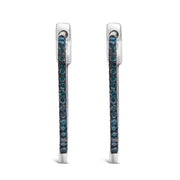 Bids.com .925 Sterling Silver 1/3 Cttw Inside Out Blue Treated Diamond 1MM Wide Hoop Earrings (Blue Color, I2-I3 Clarity) Earrings
