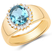 Bids.com 2.22 Carat Genuine Swiss Blue Topaz and White Zircon .925 Sterling Silver Ring Rings
