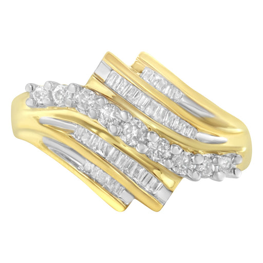 Bids.com 10K Yellow Gold Round and Baguette Diamond-Cut Ring (1/2 Cttw, I-J Color, I1-I2 Clarity) - Size 7 Rings