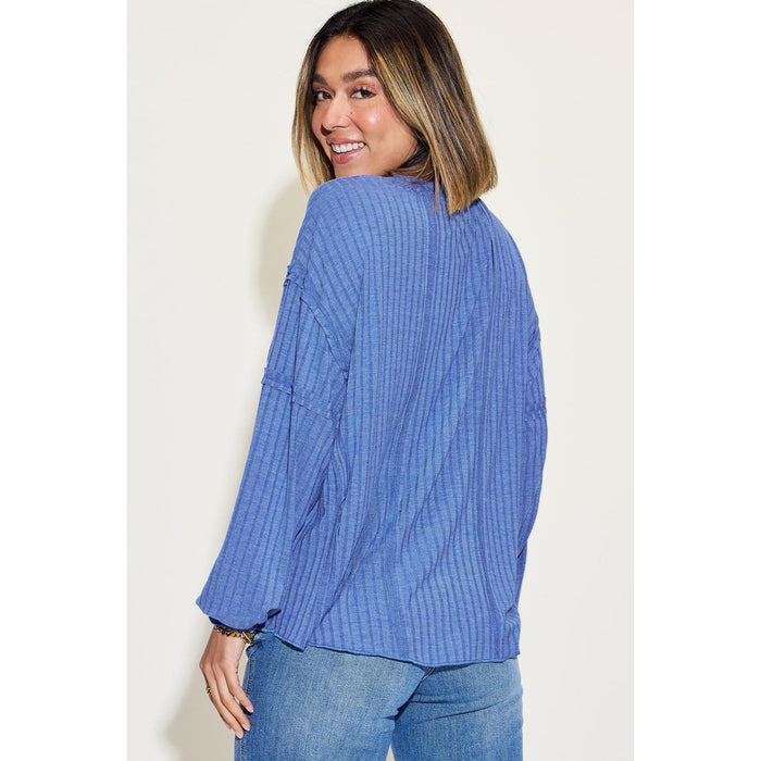 Basic Bae Ribbed Round Neck Long Sleeve T-Shirt