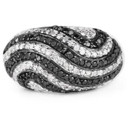 Bids.com 1.26 Carat Genuine Black Diamond and White Diamond .925 Sterling Silver Ring Rings