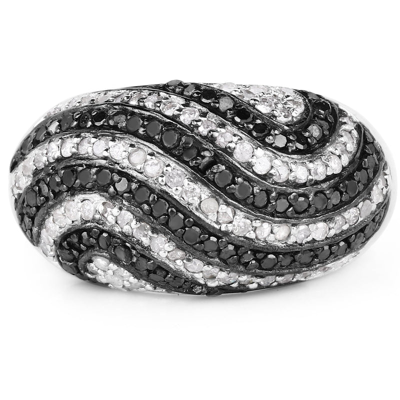 Bids.com 1.26 Carat Genuine Black Diamond and White Diamond .925 Sterling Silver Ring Rings