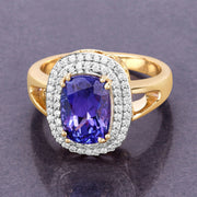 Bids.com 3.33 Carat Genuine Tanzanite and White Diamond 14K Yellow Gold Ring Rings