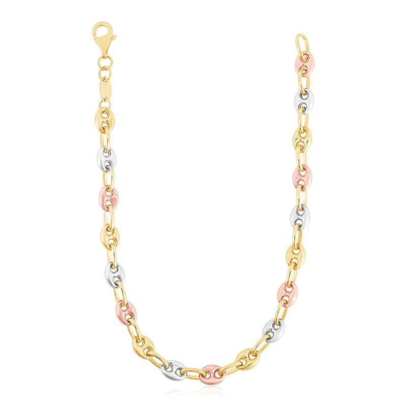 Bids.com 14k Tri Color Gold High Polish Puffed Mariner Link Chain Necklaces