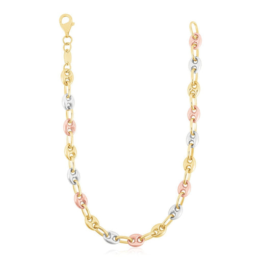 Bids.com 14k Tri Color Gold High Polish Puffed Mariner Link Chain Necklaces