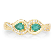 Bids.com 0.35 Carat Genuine Zambian Emerald and White Diamond 14K Yellow Gold Ring Rings
