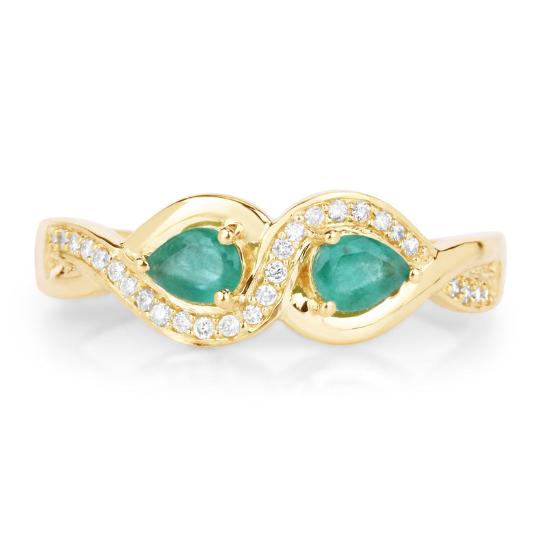 Bids.com 0.35 Carat Genuine Zambian Emerald and White Diamond 14K Yellow Gold Ring Rings