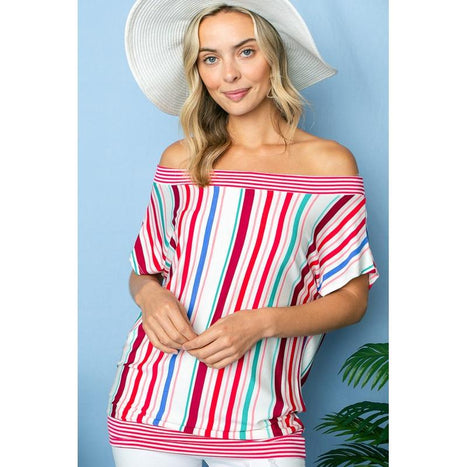 Plus Multi Stripe Off Shoulder Top