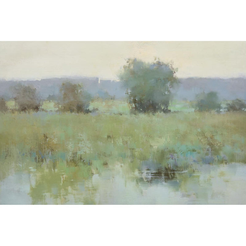 Nava Beauty Original Oil Painting of Trees by Bank Light Gray