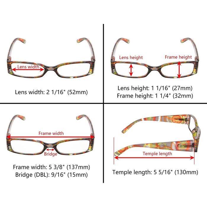 Eyekeeper - 4 Pack Rectangle Fashion Pattern Arms Reading Glasses R040G