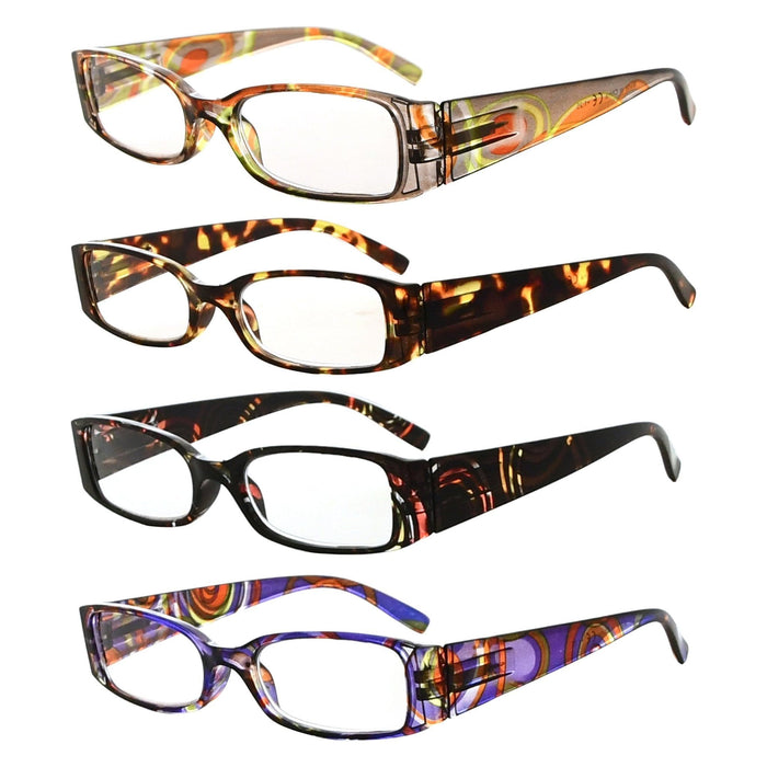 Eyekeeper - 4 Pack Rectangle Fashion Pattern Arms Reading Glasses R040G