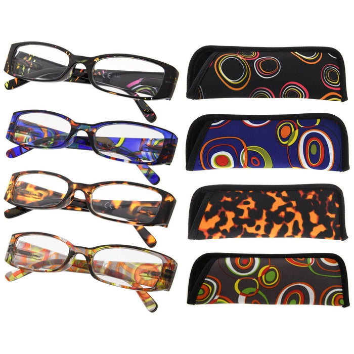 Eyekeeper - 4 Pack Rectangle Fashion Pattern Arms Reading Glasses R040G