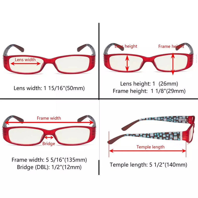 eyekeeper.com 4 Pack Blue Light Filter Reading Glasses Patterned Temple UVR081X Eyeglasses