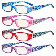 eyekeeper.com 4 Pack Blue Light Filter Reading Glasses Patterned Temple UVR081X Eyeglasses