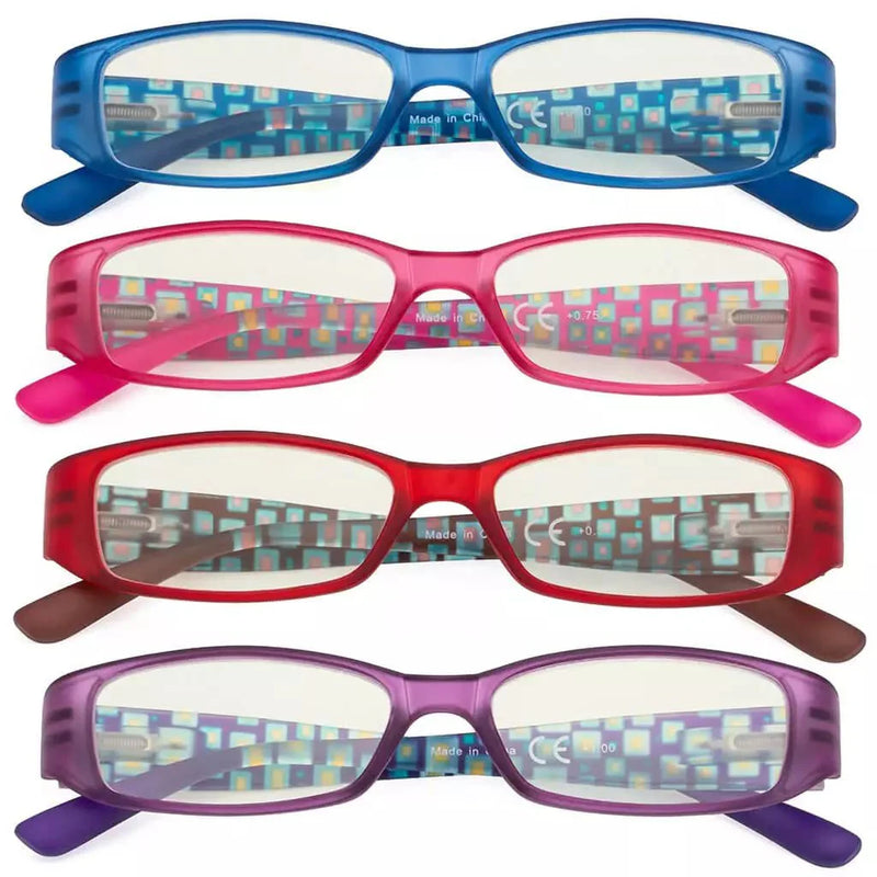 eyekeeper.com 4 Pack Blue Light Filter Reading Glasses Patterned Temple UVR081X Eyeglasses