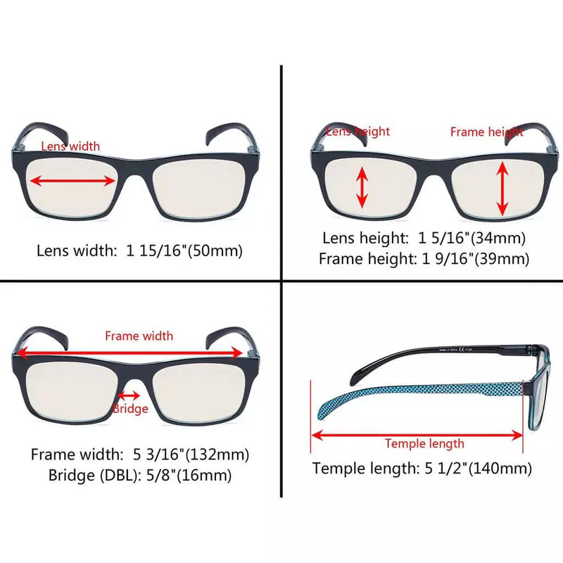eyekeeper.com 4 Pack Blue Light Reading Glasses Rectangle Style UVR047 Eyeglasses