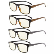 eyekeeper.com 4 Pack Blue Light Reading Glasses Rectangle Style UVR047 Eyeglasses
